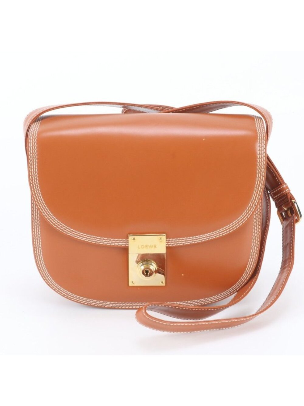 Loewe Leather Shoulder Bag Crossbody Brown Gold Hand